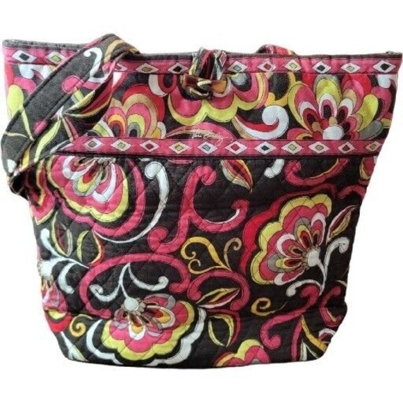 Vera Bradley Handbags - Vera Bradley Shoulder Bag Puccini Pink Brown Floral Purse Beach Tote Retired EUC